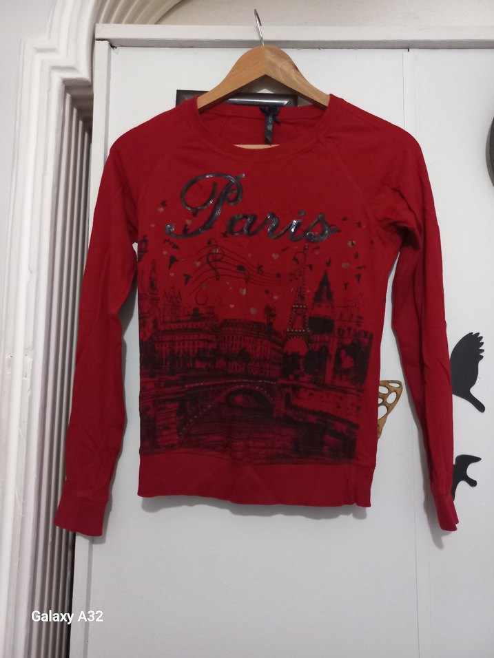 Kız Çocuk Parlak Baskılı Kırmızı Uzun Kollu Tişört - Görsel 2