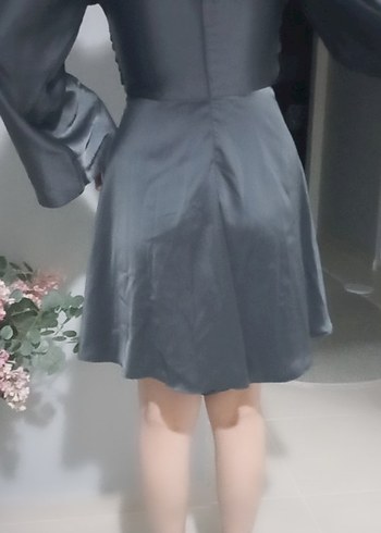 Gri Midi Uzun Kollu Gevşek Kesim Kadın mini abiye - Görsel 4