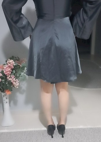 Gri Midi Uzun Kollu Gevşek Kesim Kadın mini abiye - Görsel 3