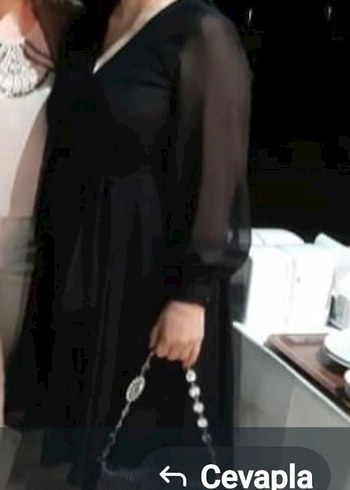 Uzun Kollu siyahKadın Salaş Elbise - Görsel 3