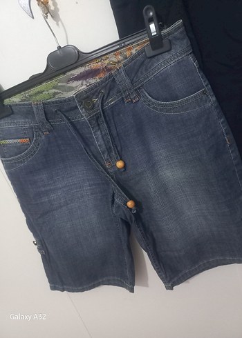 Kadın Bağcıklı Mavi Denim Şort - Görsel 3