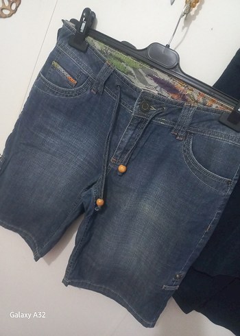 Kadın Bağcıklı Mavi Denim Şort - Görsel 2