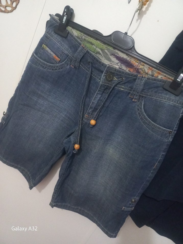 Kadın Bağcıklı Mavi Denim Şort - Görsel 2