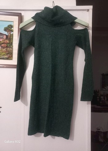 yesil Yün Uzun Kollu Yüksek Yakalı Triko tunik - Görsel 2