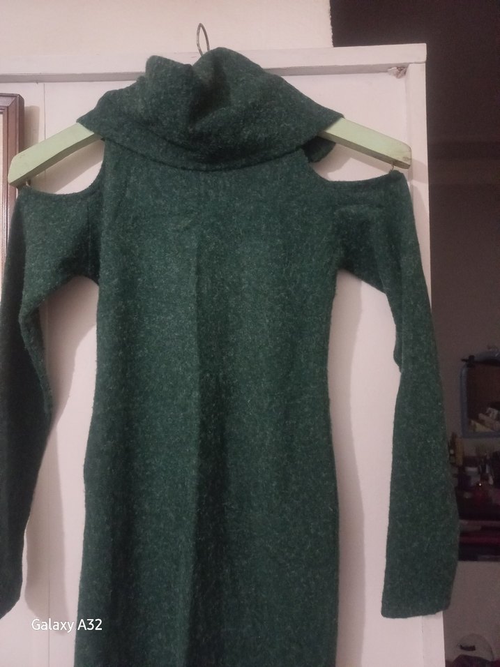 yesil Yün Uzun Kollu Yüksek Yakalı Triko tunik - Görsel 5