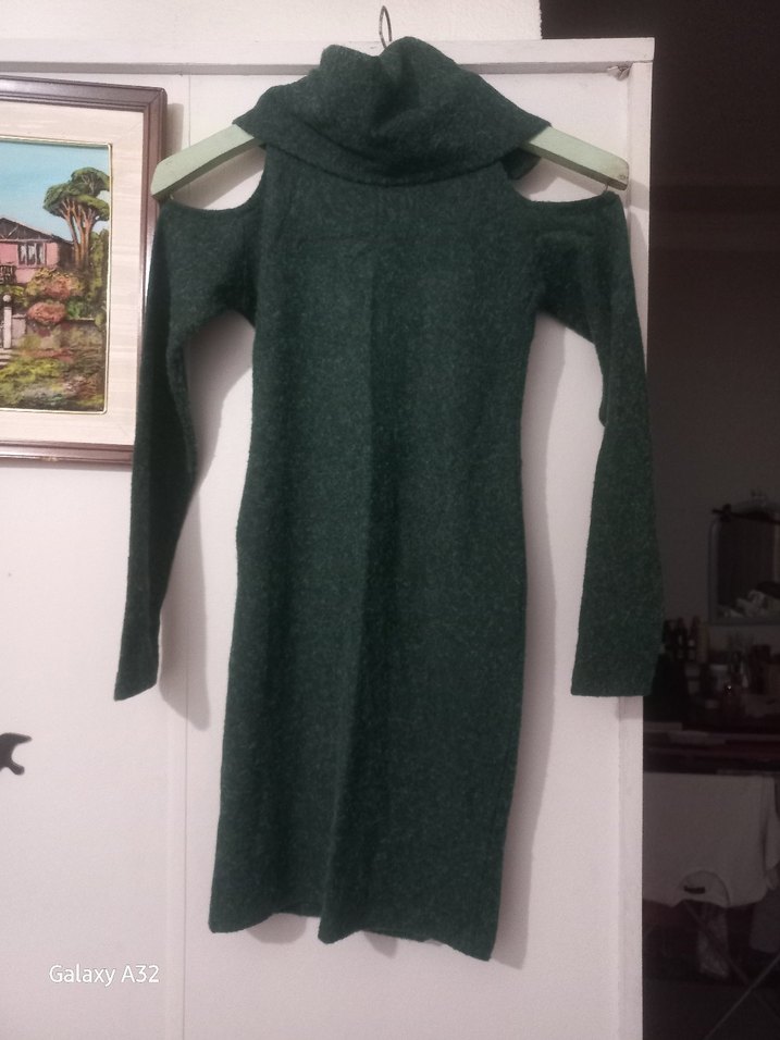 yesil Yün Uzun Kollu Yüksek Yakalı Triko tunik - Görsel 2