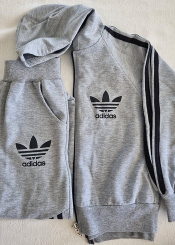 Adidas Erkek Çocuk Gri Fermuarlı Adidas Eşofman Takımı