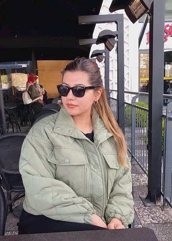 Kadın Haki Şişme Midi Ceket - Görsel 2