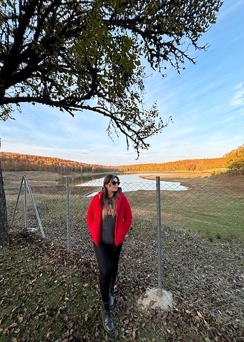 Kırmızı Fermuarlı Kadın Kışlık Mont - Görsel 6