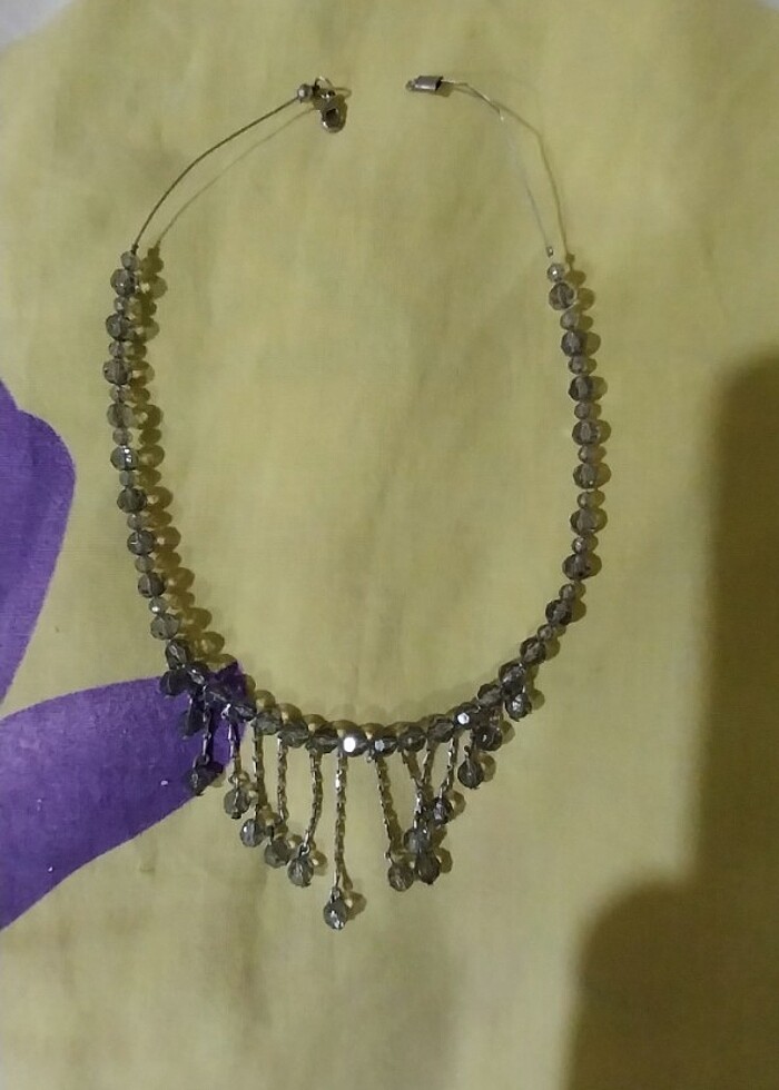 Parlak gri taş kolye - Görsel 2