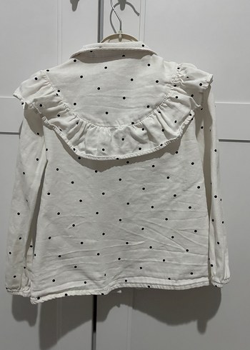 Kız Çocuk Beyaz Puantiyeli Pamuklu Gömlek - Görsel 3