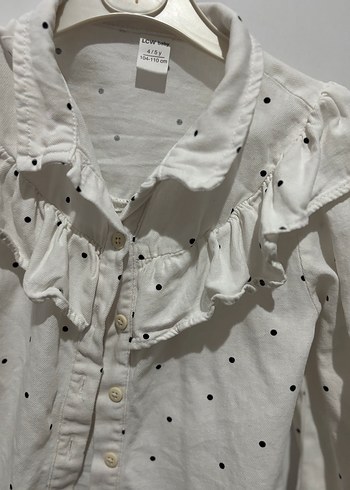 Kız Çocuk Beyaz Puantiyeli Pamuklu Gömlek - Görsel 2