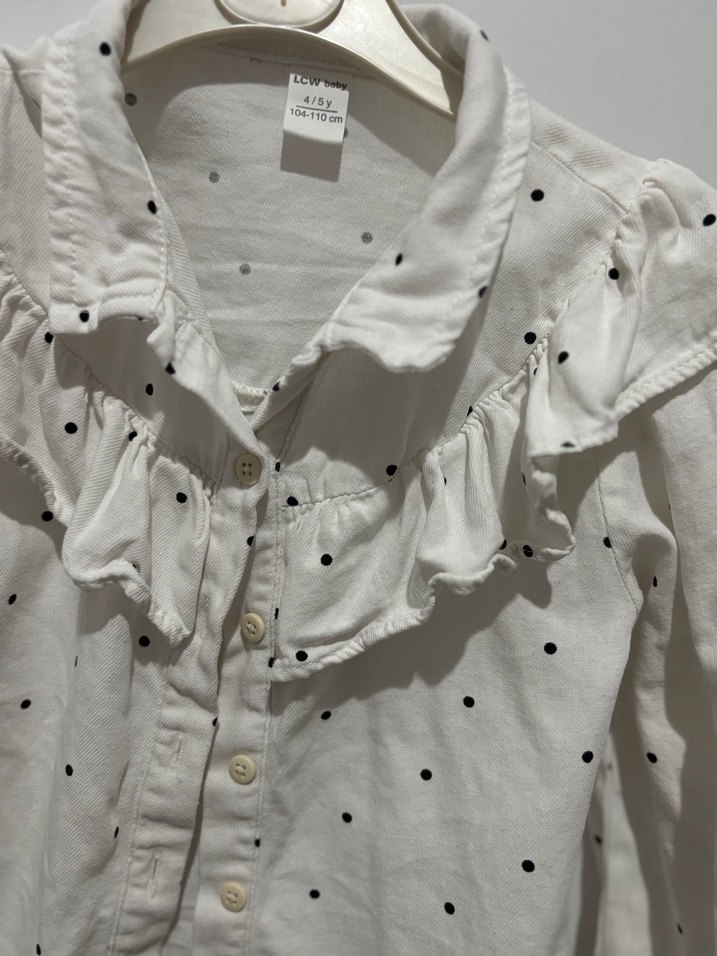 Kız Çocuk Beyaz Puantiyeli Pamuklu Gömlek - Görsel 2