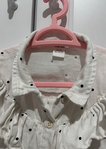 Kız Çocuk Beyaz Puantiyeli Uzun Kollu Gömlek - Görsel 2