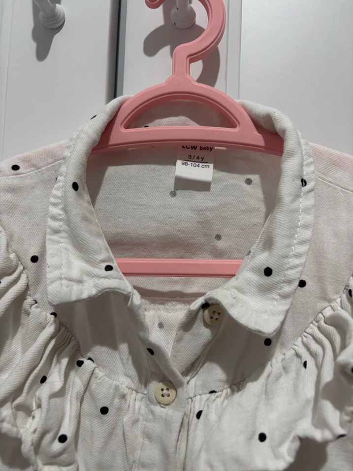 Kız Çocuk Beyaz Puantiyeli Uzun Kollu Gömlek - Görsel 2