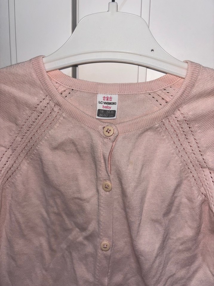 Kız Çocuk Pembe Pamuklu Düğmeli Hırka - Görsel 2