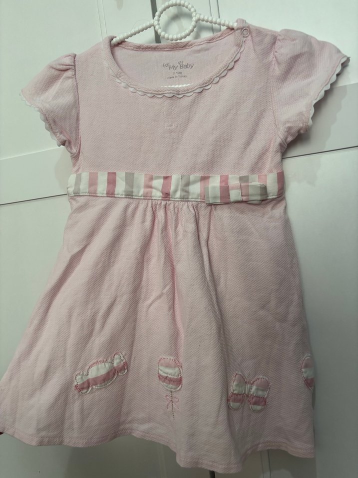 Kız Çocuk Pembe Kısa Kollu Pamuklu Elbise - Görsel 2