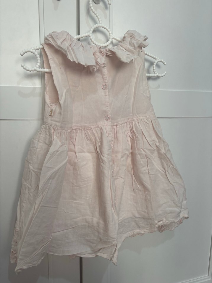 Kız Çocuk Pembe Nakışlı Pamuklu Elbise - Görsel 3