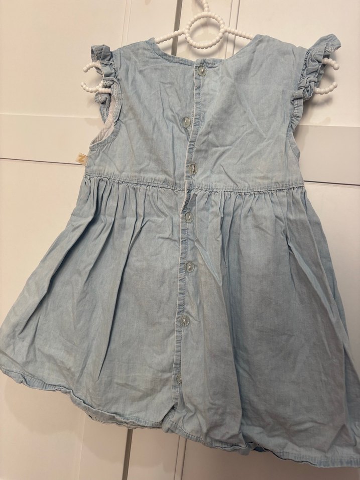 Kız Çocuk Kot Kumaş Volanlı Elbise - Görsel 3