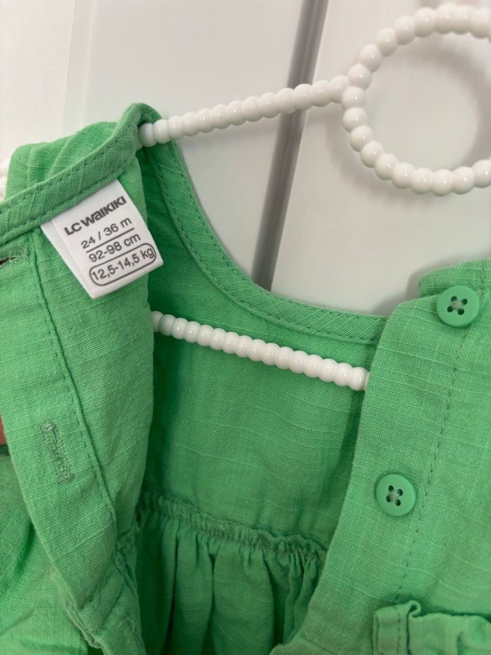 Kolsuz Fırfırlı Keten Kız Elbisesi - Görsel 3