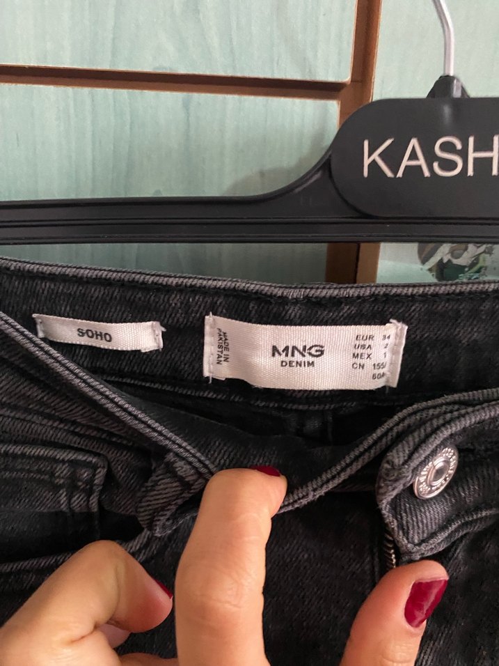 Gri Kadın Kemerli Denim Pantolon - Görsel 3