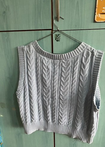 Gri V Yaka Örgü Kadın Süveter - Görsel 3