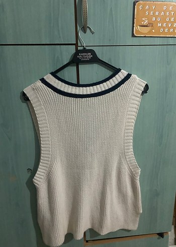 V Yaka Gri-Beyaz Kadın Triko Süveter - Görsel 2