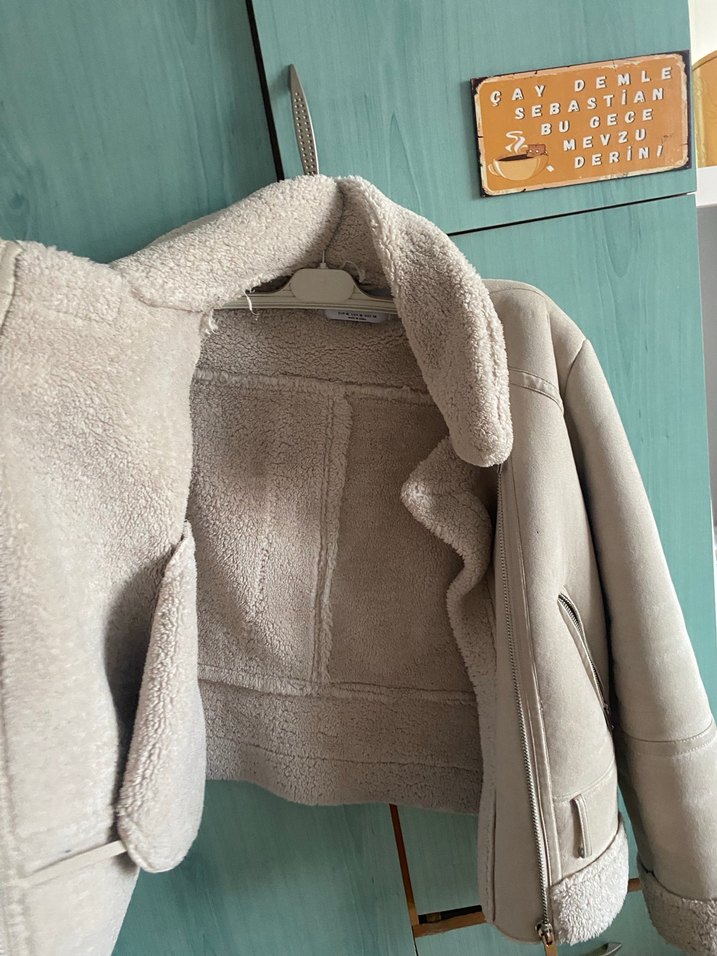 Bej Süet Kadın Kısa Kürklü Ceket - Görsel 2