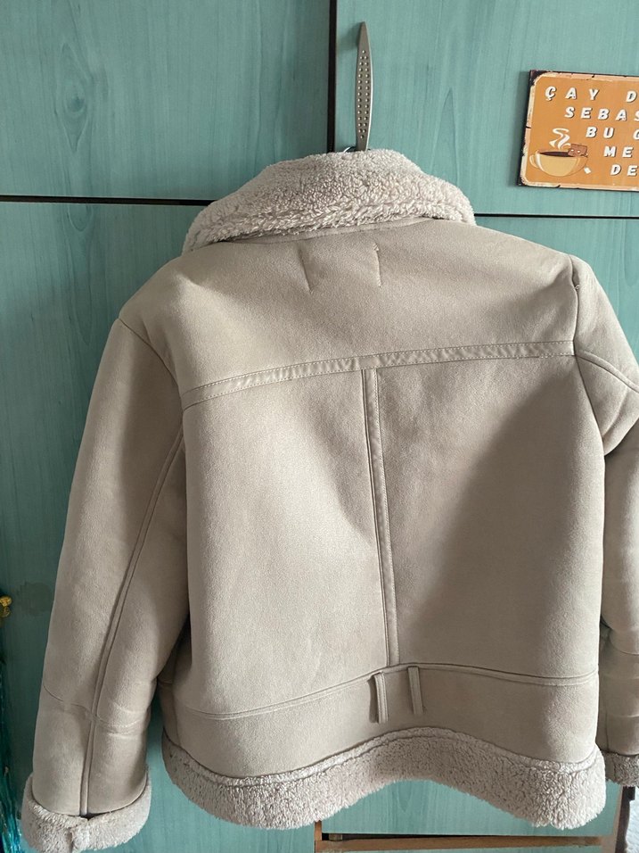 Bej Süet Kadın Kısa Kürklü Ceket - Görsel 3