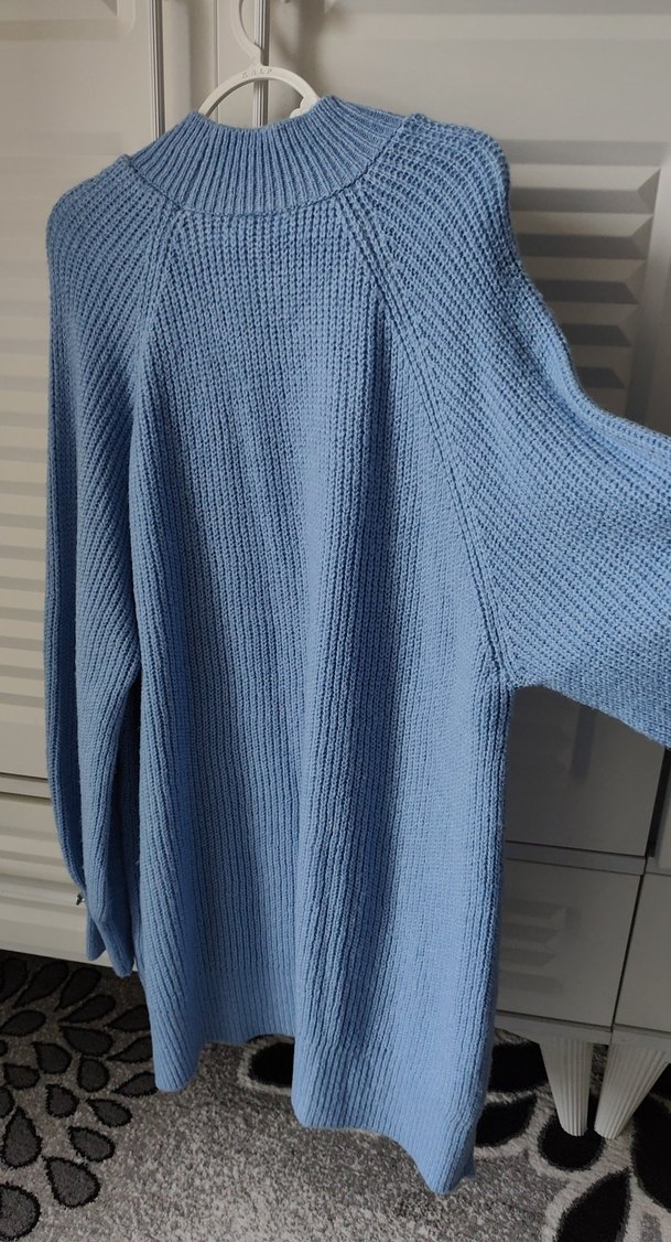 Mavi Yüksek Yakalı Örgü Kadın Kazak - Görsel 3