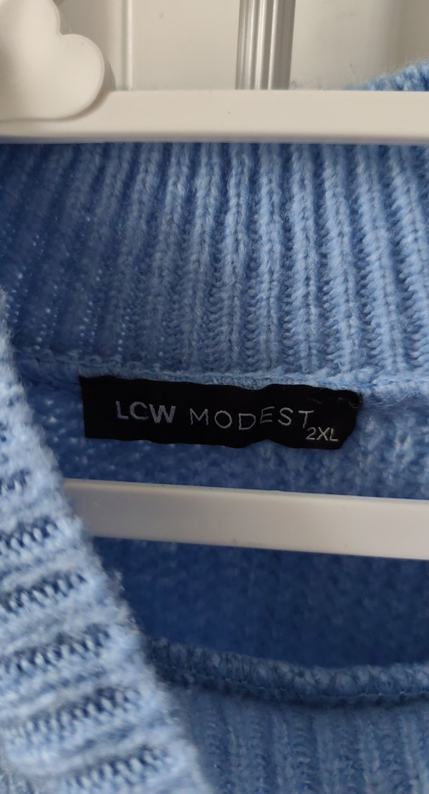 Mavi Yüksek Yakalı Örgü Kadın Kazak - Görsel 4