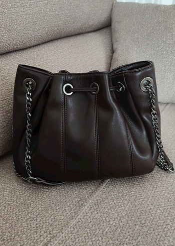 Zincir Detaylı Kahverengi Deri Kadın Çanta - Görsel 2