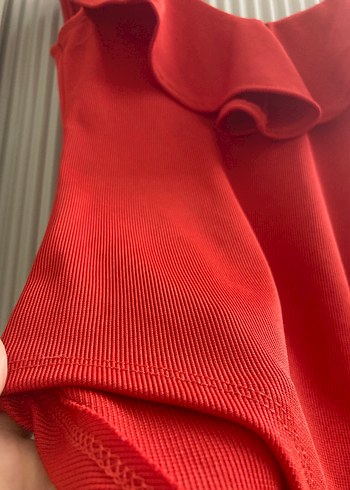 Kırmızı Fırfırlı Mini Kadın bluz - Görsel 3