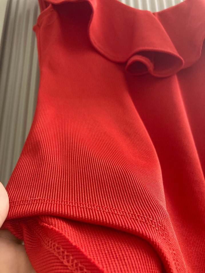 Kırmızı Fırfırlı Mini Kadın bluz - Görsel 3