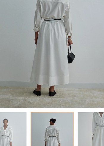 Suud Collection Beyaz Kemerli Uzun Pamuklu Etek