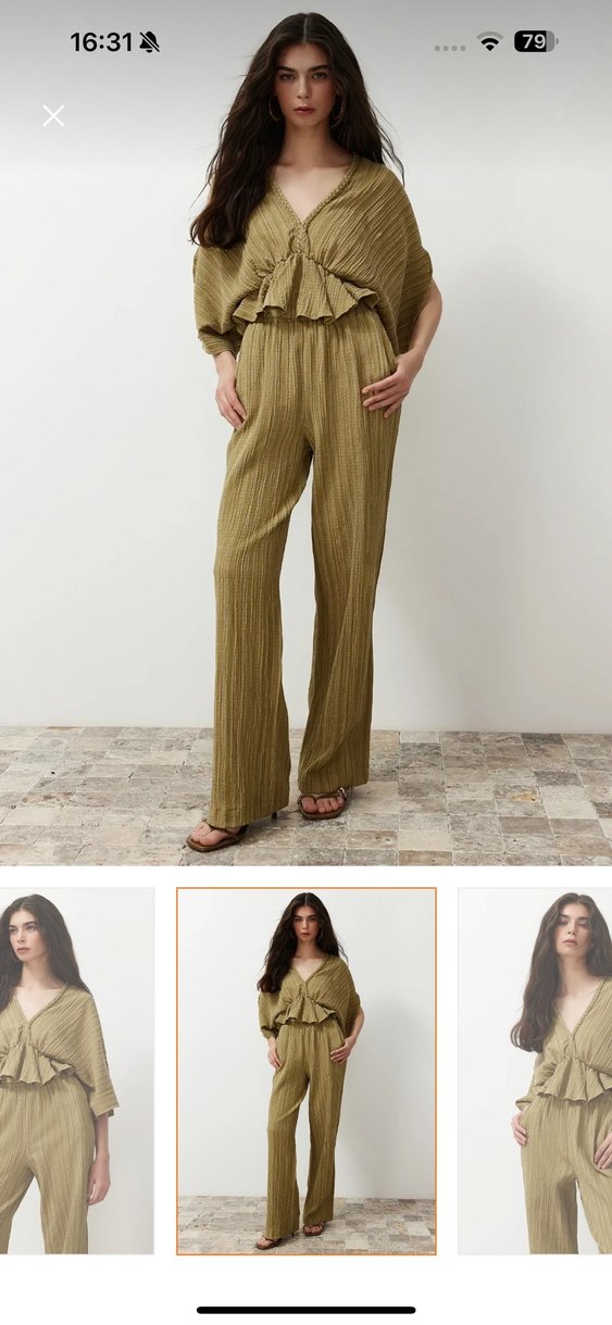 Haki bürümcük kumaş alt-üst takım - Görsel 2