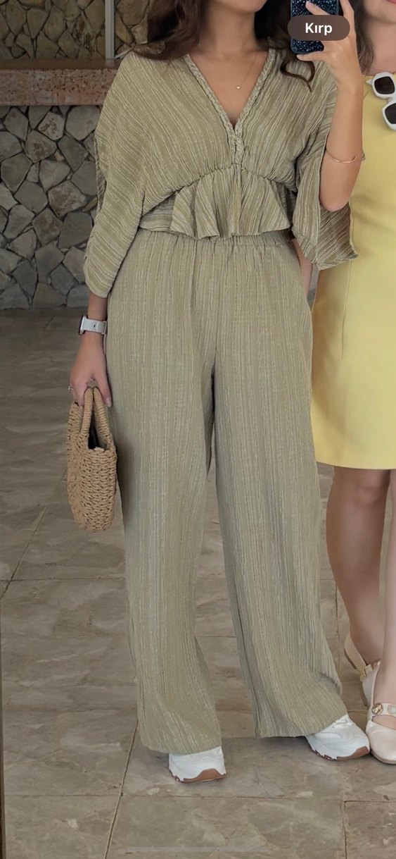 Haki bürümcük kumaş alt-üst takım - Görsel 4