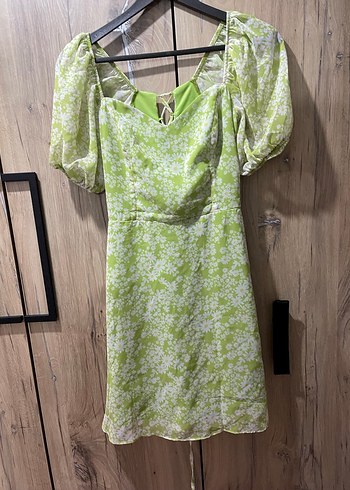 Yeşil V Yakalı Mini Elbise - Görsel 4