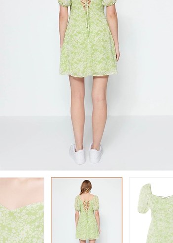 Yeşil V Yakalı Mini Elbise - Görsel 3