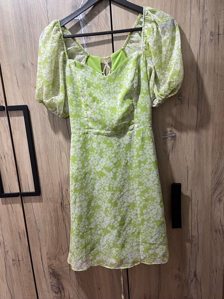 Yeşil V Yakalı Mini Elbise - Görsel 4