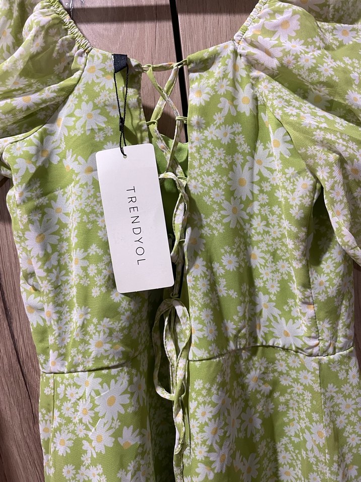 Yeşil V Yakalı Mini Elbise - Görsel 5