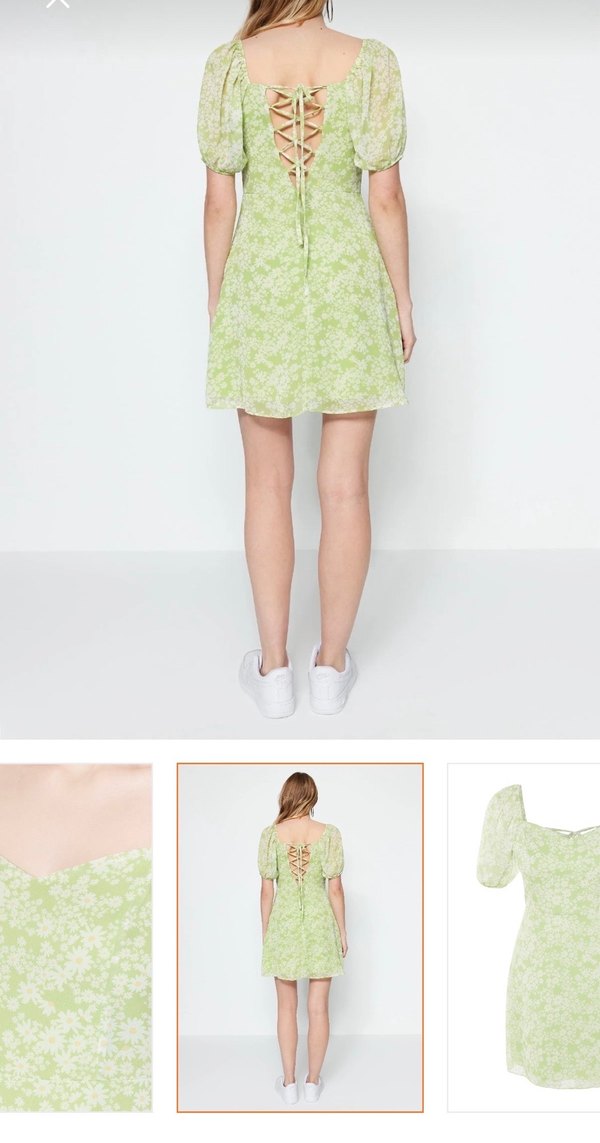Yeşil V Yakalı Mini Elbise - Görsel 3