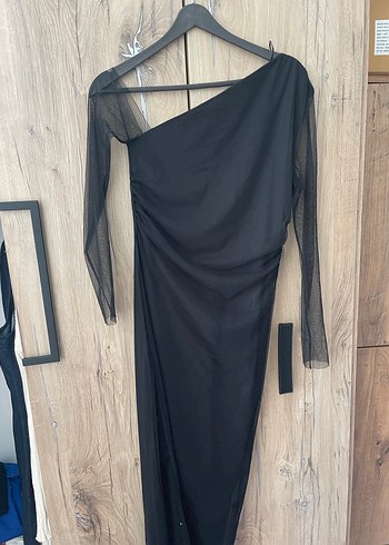 Siyah Uzun Drapeli Modern Kadın Elbise - Görsel 2