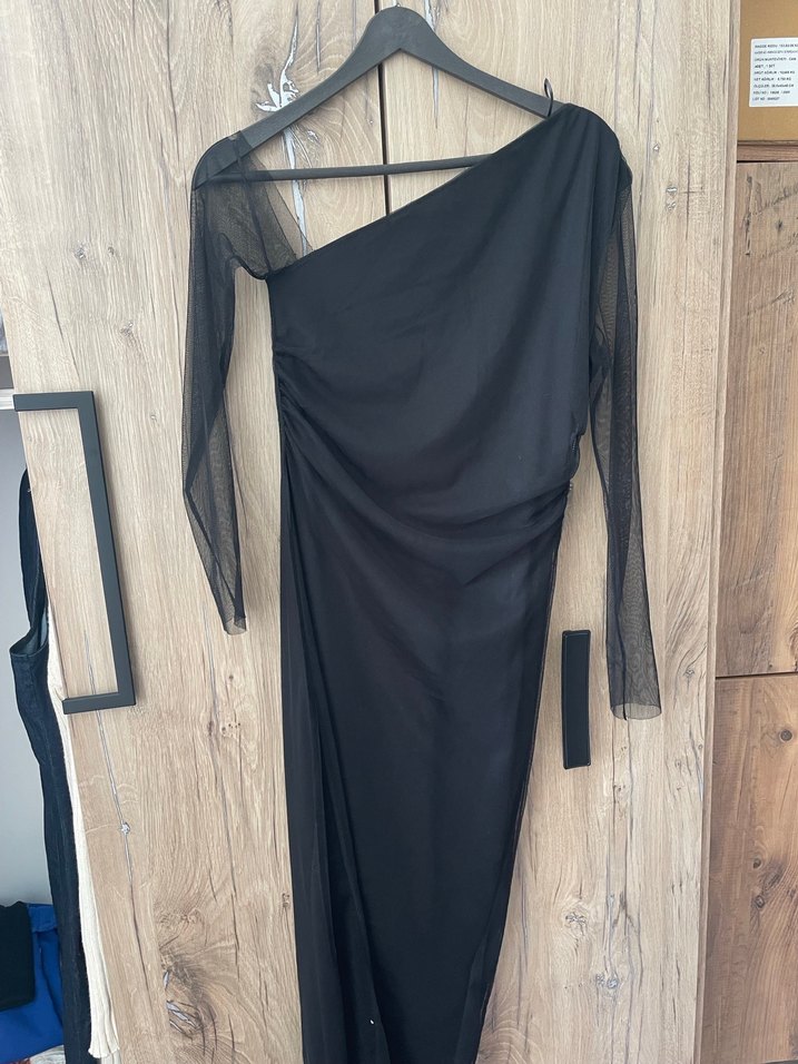 Siyah Uzun Drapeli Modern Kadın Elbise - Görsel 2