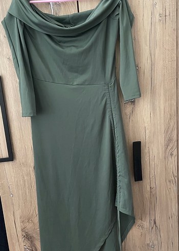 Drapeli Uzun Haki Kadın Elbise - Görsel 3