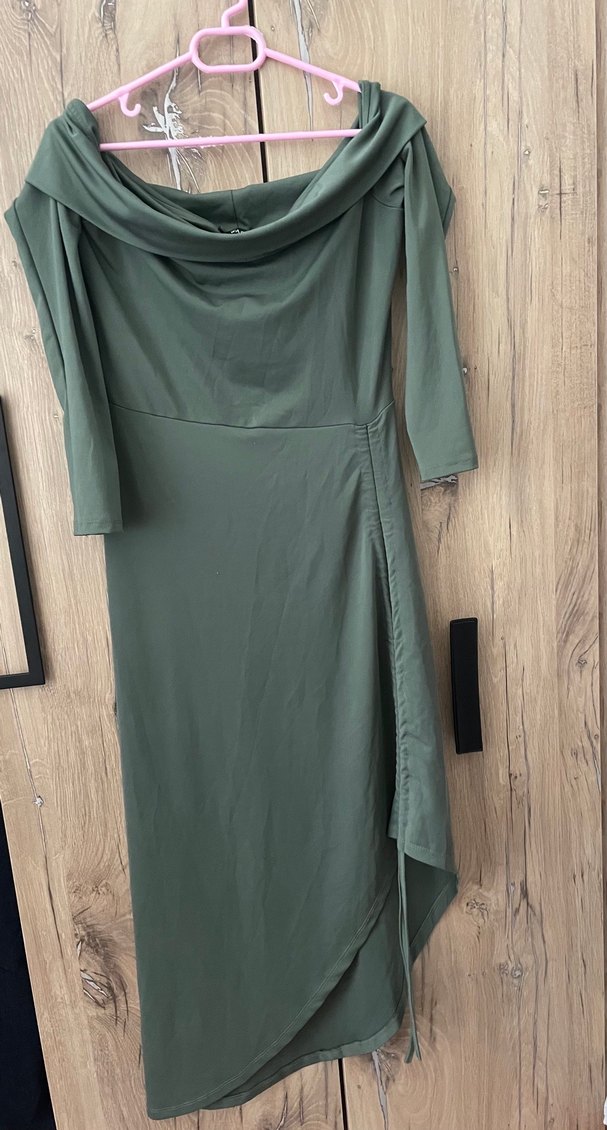 Drapeli Uzun Haki Kadın Elbise - Görsel 3