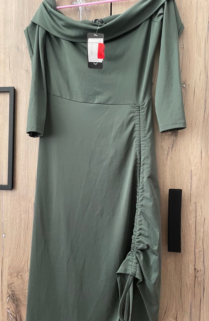 Drapeli Uzun Haki Kadın Elbise - Görsel 4