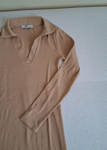 Bej Uzun Kollu Kadın Keten Elbise - Görsel 5