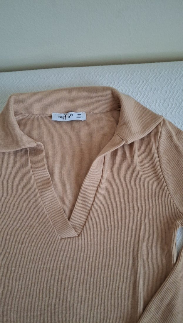 Bej Uzun Kollu Kadın Keten Elbise - Görsel 4