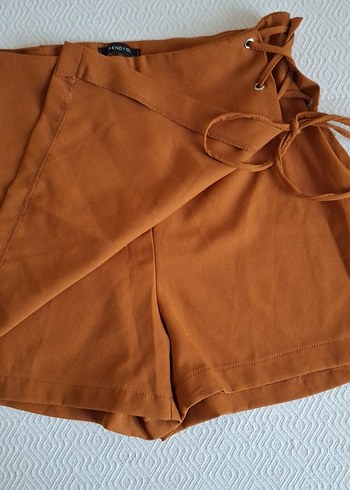 Kahverengi Süet Kemerli Midi şortlu Etek - Görsel 4